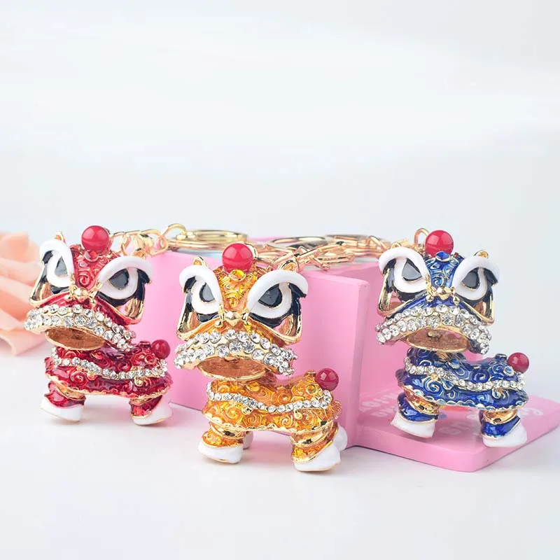 DHL100pcs Creative gift Chinese style lion dance alloy key ring fashion girl bag pendant car pendant