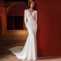 elegant long sleeves wedding dresses 2021 women charming satin bodice v neck aplique boho bridal gowns sweep train simple