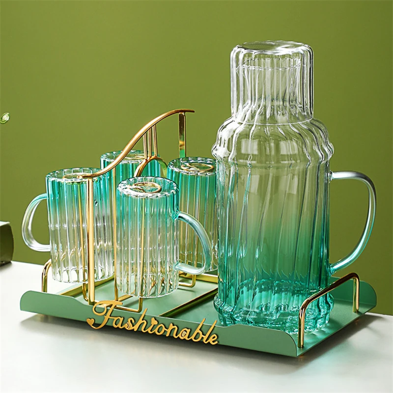 

Зеленый стеклянный кувшин, холодный чайник, прозрачная чашка, бытовой взрывозащищенный вместительный графин с ручкой