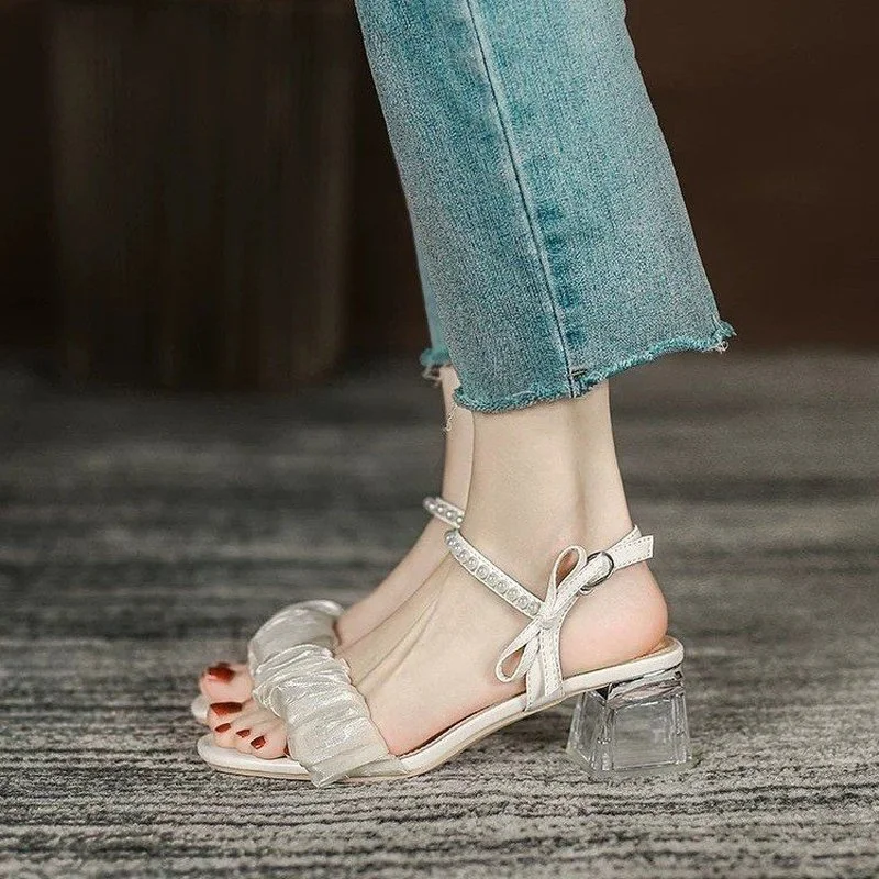 

Женские босоножки в складку, модель 2022 года, водонепроницаемые дизайнерские вечерние туфли-лодочки на ремешке с пряжкой, для лета