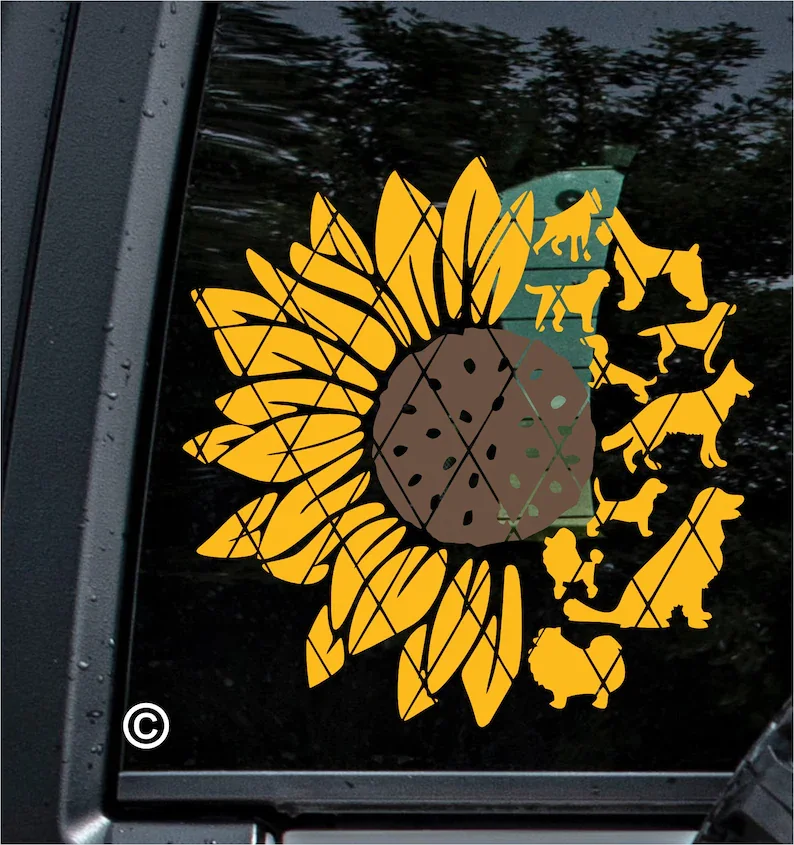 

DOGS and Sunflower Decal~Sunflower Style #3 Monogram Decal~Car Window Decal~Car Window Decal~(#SS078)