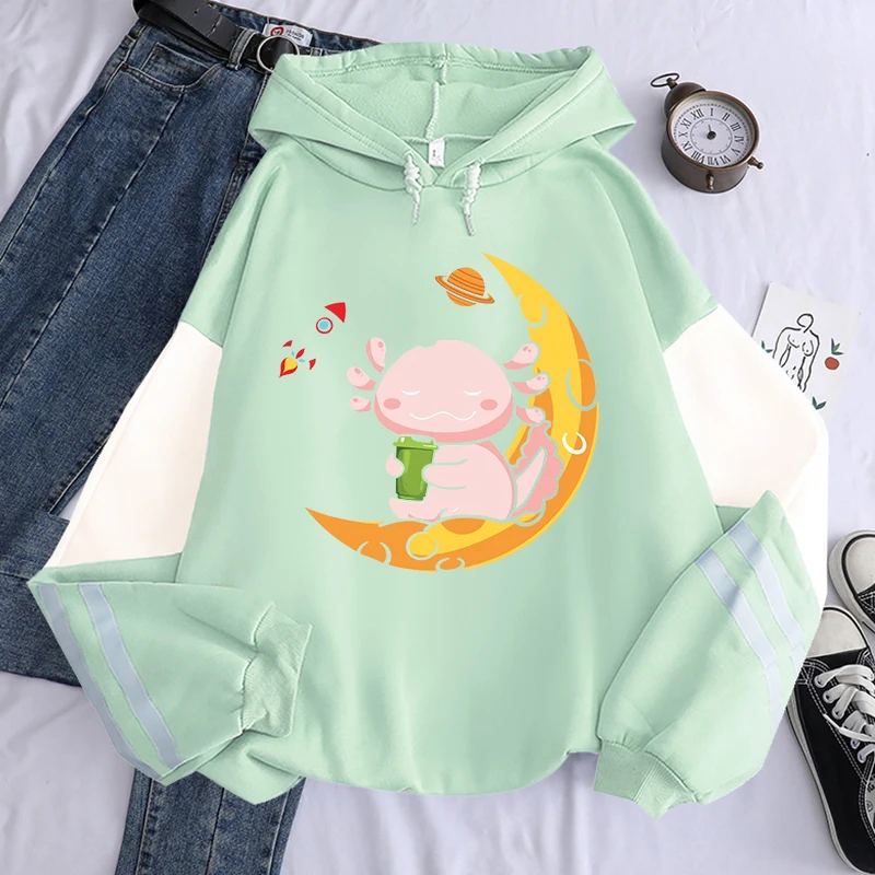 Kawaii Axolotl Gamesolotl мультфильм Графика толстовки хип-хоп с длинным рукавом мужская