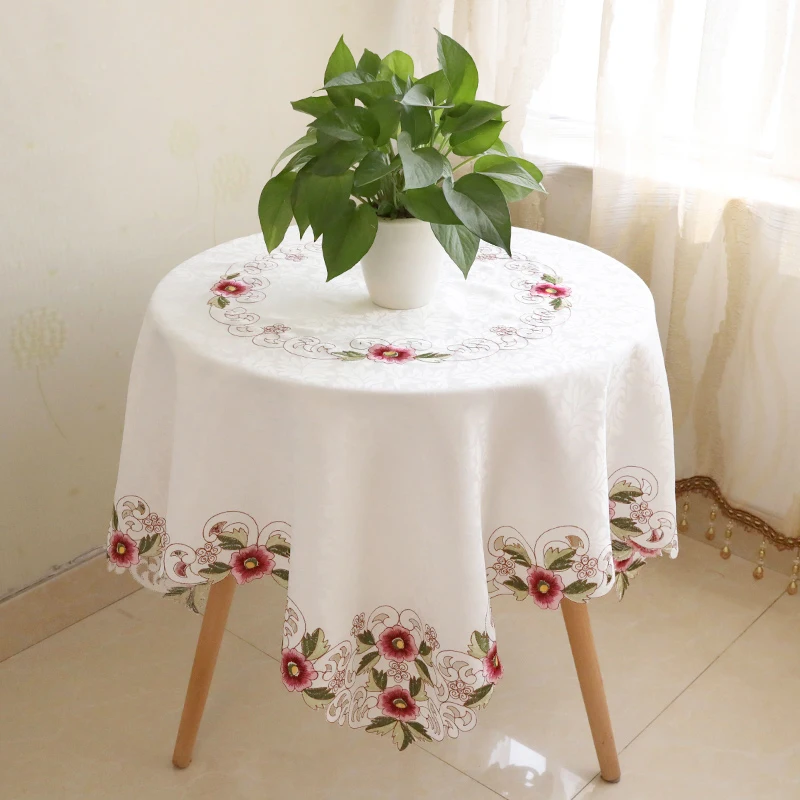 

Lace Rose White Small Round Tablecloth Chinese Embroidered Table Cloth Modern Household Square Floral Dining Coffee Table Cover