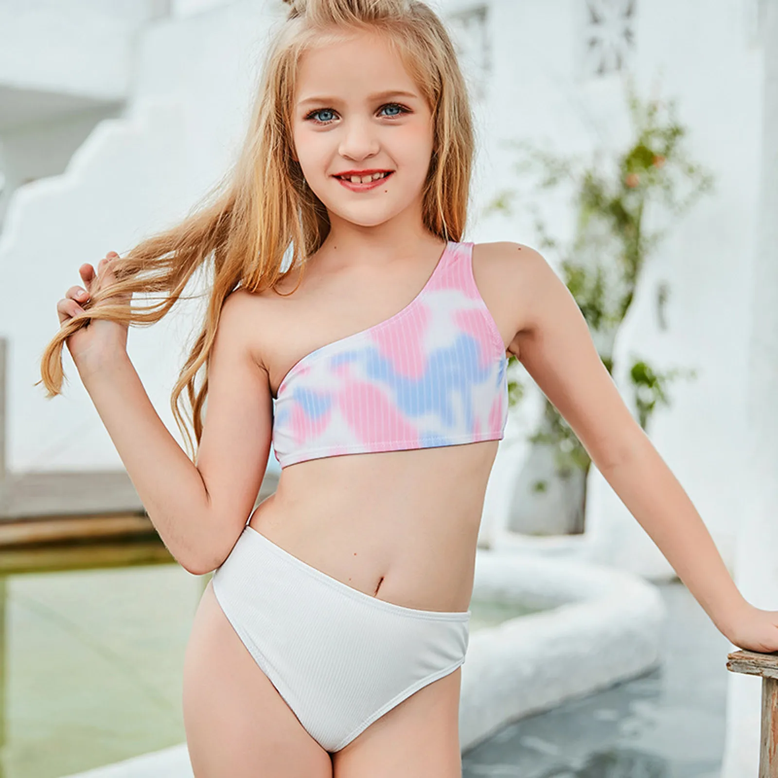 Купальник-бикини для девочек купальник из двух предметов без рукавов с разрезом