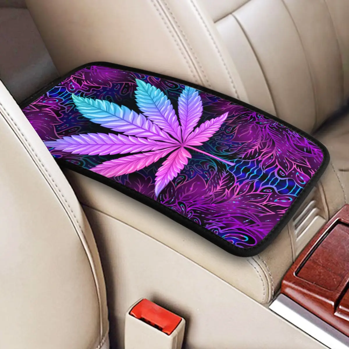 

Car Armrest Cover Mat Neon Cannabis Leaves Center Console Protective Cushion Pad Marijuana Weed Leaf Car Decor Accessories