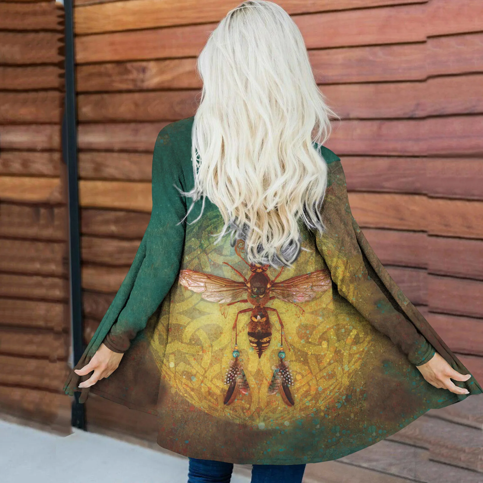 Осенний кардиган с длинным рукавом и принтом пчелы Тонкий Повседневный Модный