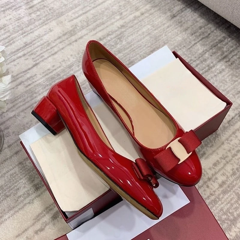

Classic Pumps for Women Shoes Metal Decoration Pumps Bowknot High Heel Designer Brand Chunky Heels Ladies Dress Shoes 2022 New