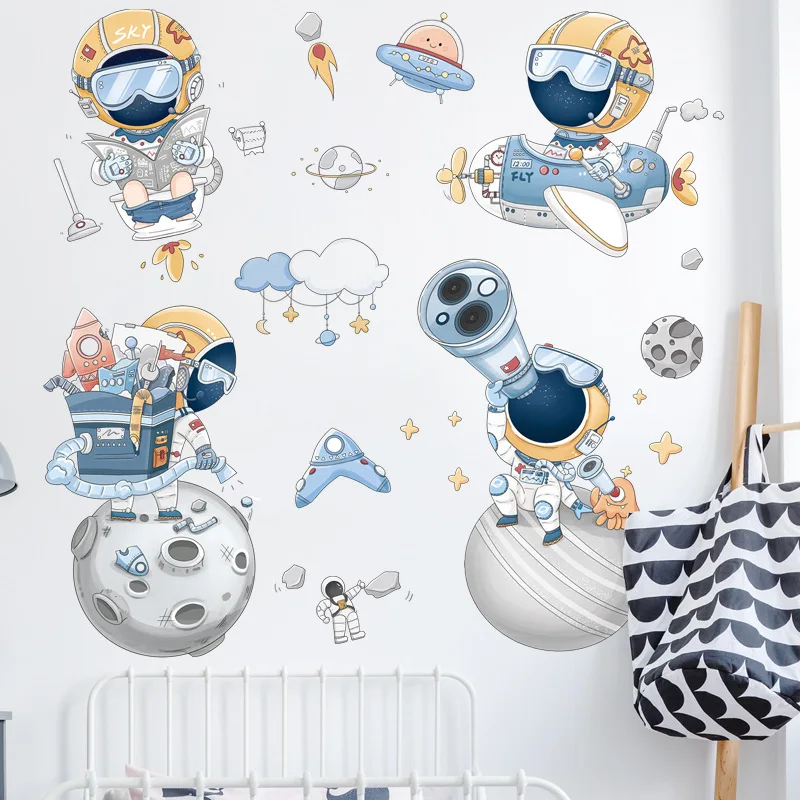 

Children's Room Earth Sticker Astronaut Telescope Wall Decoration Mars Space Sticker Cartoon Background Wall Sticker