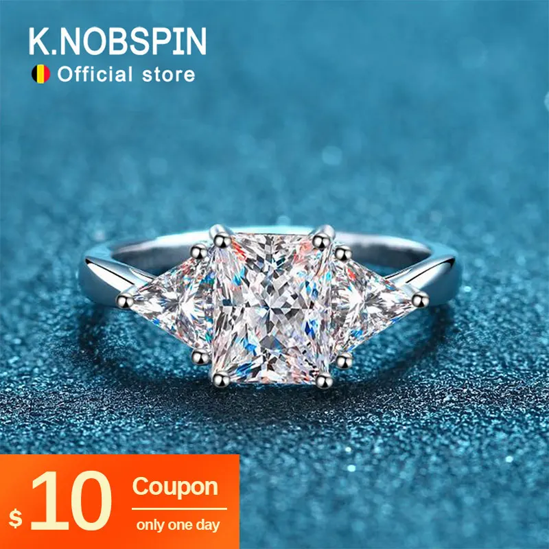 KNOBSPIN 3 ct Radiant Moissanite Ring s925 Sterling Silver Plated 18k White Gold Wedding Engagement Fine Jewelry Кольца для женщин