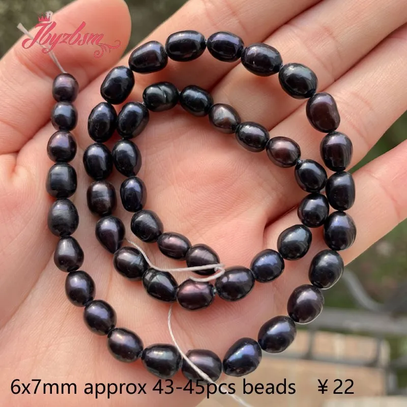 

5-6/7-8/8-9mm Oval Natural Freshwater Pearl Black Spacer Stone Beads For Jewelry Making DIY Gift Necklace Bracelet Strand 15"