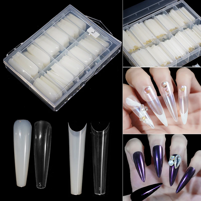 

240 pcs/box New Super Long FAKE Nails 12 sizes Super Long Ballet Full-length Trapezoidal Transparent False Nails Coffin Nails