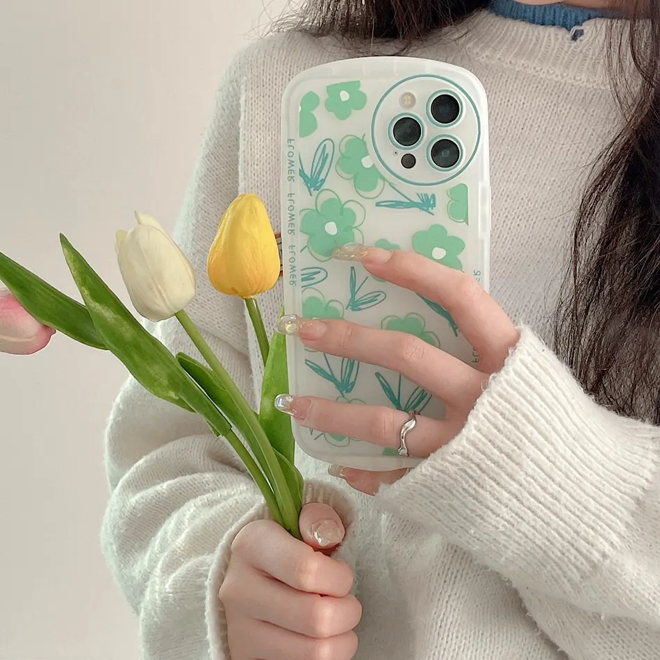 Ins корейские чехлы для телефонов с цветами iPhone XR X XS Max 11 12 13 Pro лазерный прозрачный