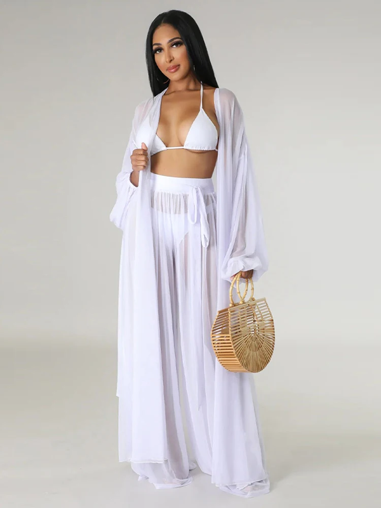 Женский прозрачный комплект из 2 предметов блузка с длинным рукавом и брюки