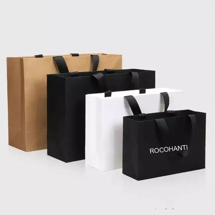 

Custom Logo Paper Shopping Bag With Ribbon Handle bolsas de papel for Clothing Gift Packaging