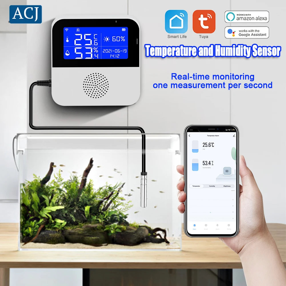Tuya WIFI טמפרטורת לחות חיישן LCD תצוגה עבור חכם בית או צמח צמיחה גבוהה Precison עם טמפרטורת מים קו