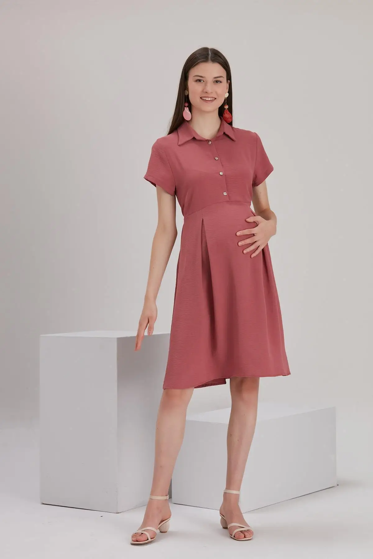 

Maternity Fashion Polo Neck Breastfeeding Detail Maternity Dress