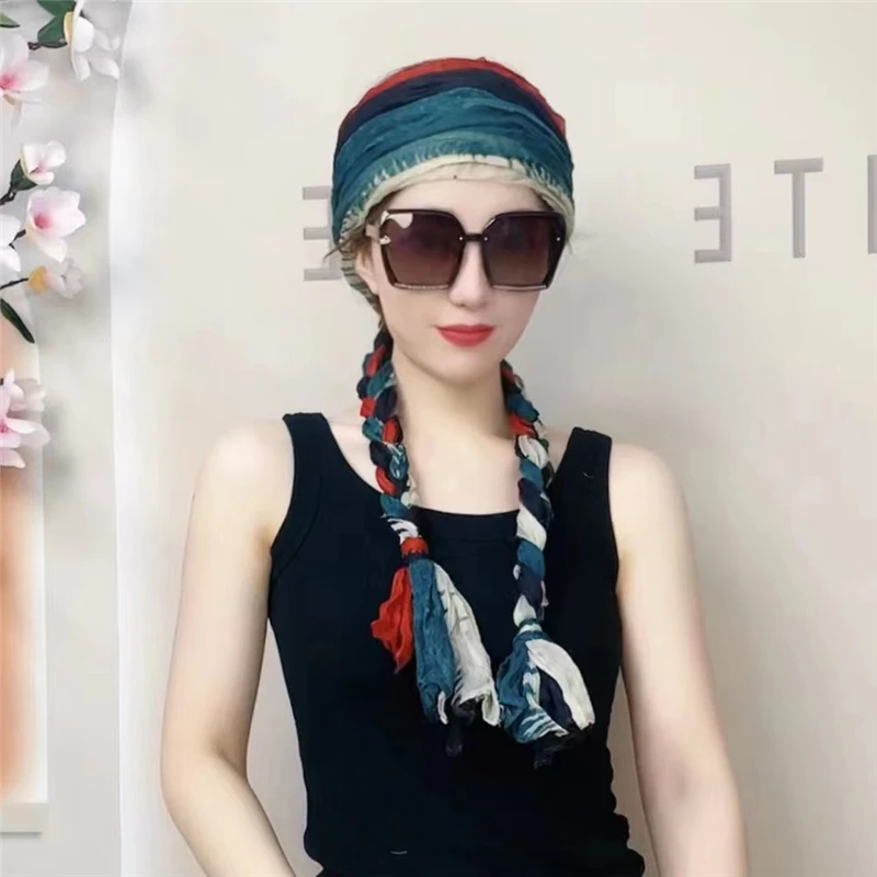 Шарф-повязка на голову Женский классический хлопково-льняной головной убор в