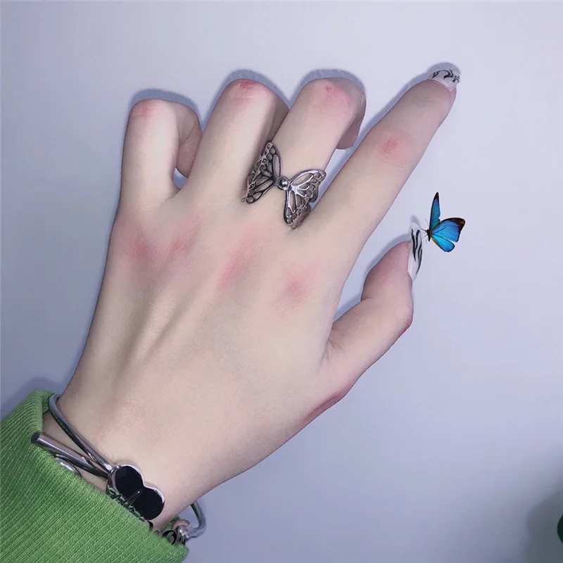

Fashion Slivery Butterfly Female Open Ring For Women Hollow Out Finger Rings Party Aesthetics Girls Unique Jewelry Drop Shipping