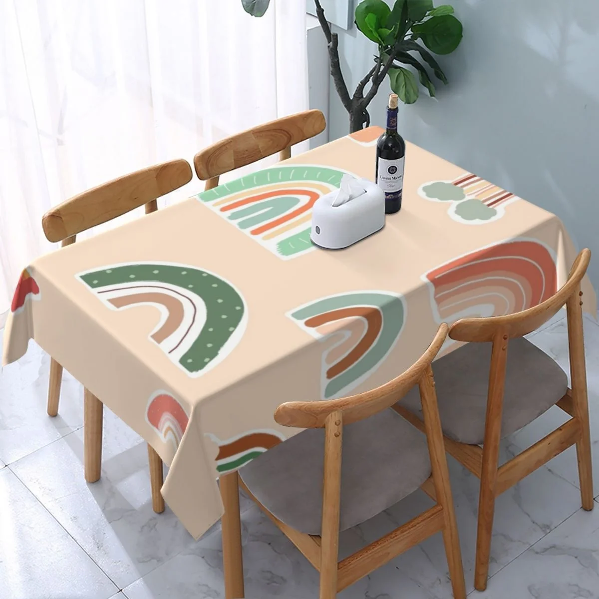 

Boho Rainbow Assortment Tablecloth Abstraction Desk Cover Polyester Decorative Oilproof Rectangular Manteles for Dining Table