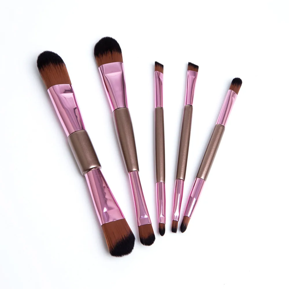 

New 5pcs Rose Golden Cosmetics Brushes Double Ended Makeup Brushes Eyebrow Powder Lips Shadows Make Up Tools Kit