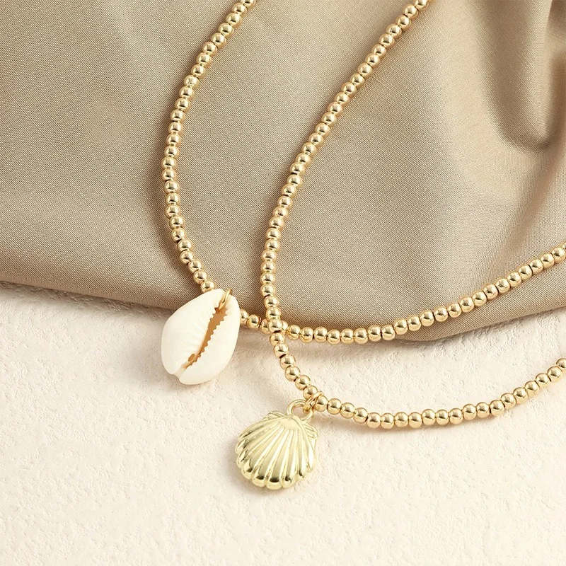 

Fashion Gold Color Beads Necklace Simple Elegant White Shell Pendant Necklaces for Women 2022 Summer Beach Boho Jewelry