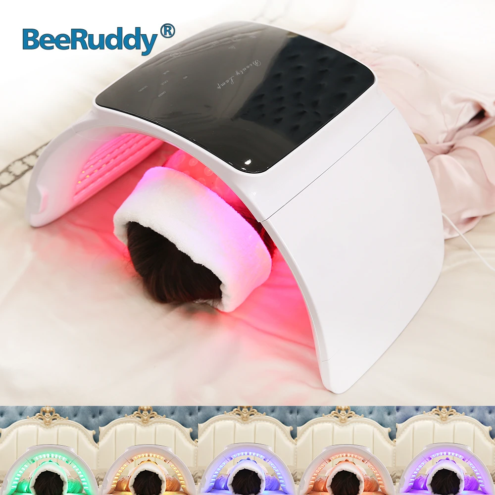 BeeRuddy 7 Colors LED Facial Mask PDT Photodynamic Therapy Touch Screen Skin Care Lamp Ca+ Red Blue Light AcneTreatment Beauty