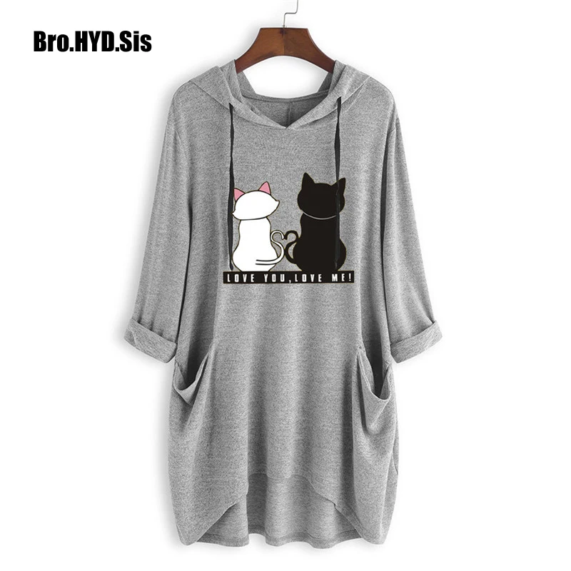 

Женские толстовки с капюшоном, вязаные длинные свитера с рисунком кота, повседневные пуловеры с капюшоном, женские топы на весну и осень