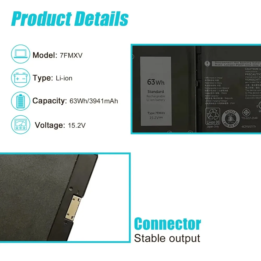Замена 4-элементной батареи 6 Втч 7FMXV для Dell Latitude 7420 7520 5320 7320 2-в-1/7320 2-в-1/7420 серии 2-в-1