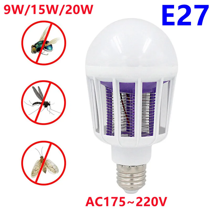 Светодиодная уличная лампа-ловушка для комаров 9/15/20 Вт E27 175 ~ 220 В переменного тока