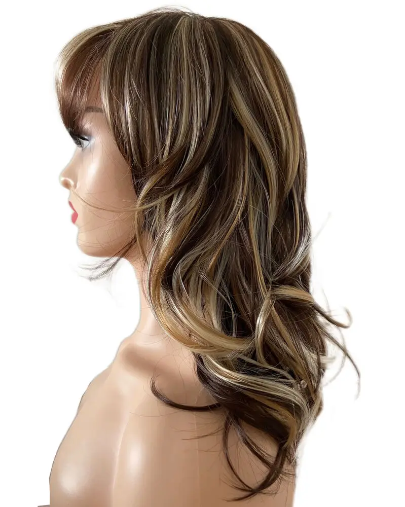 Коричневый кудрявый для женщин и девушек синтетический с наклонной челкой
