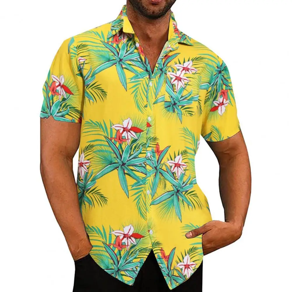 

Casua Shirt Tops Casual Beach Men Shirt Lapel Neck Short Sleeve Cardigan Top Blouse Beach Printed Shirt Summer Loose Shirt