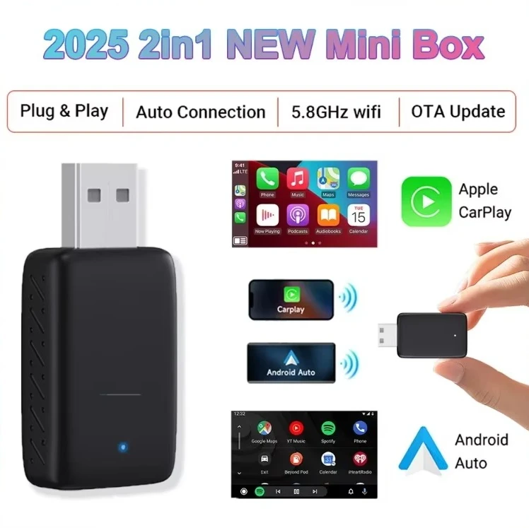 

2025 НОВЫЙ беспроводной адаптер Carplay Android Auto 2in1 Smart Mini Box WIFI BT Auto Connect для Toyota Volvo Benz MG Kia MAZDA FORD