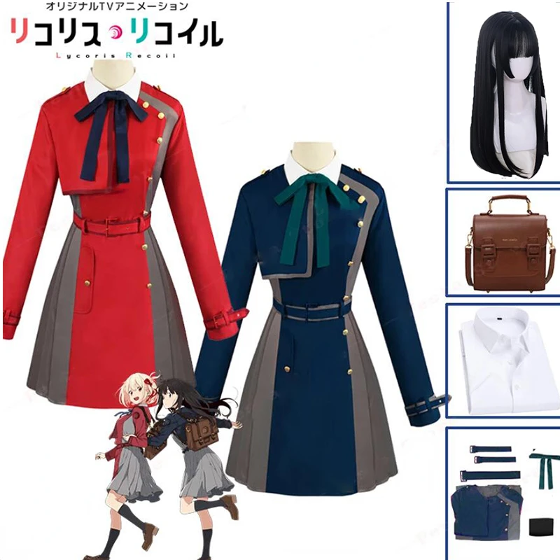

Anime Lycoris Recoil Takina Nishikigi Chisato Cosplay Costume Dress School JK Uniform Skirt Outfit Bag Halloween Party RolePlay