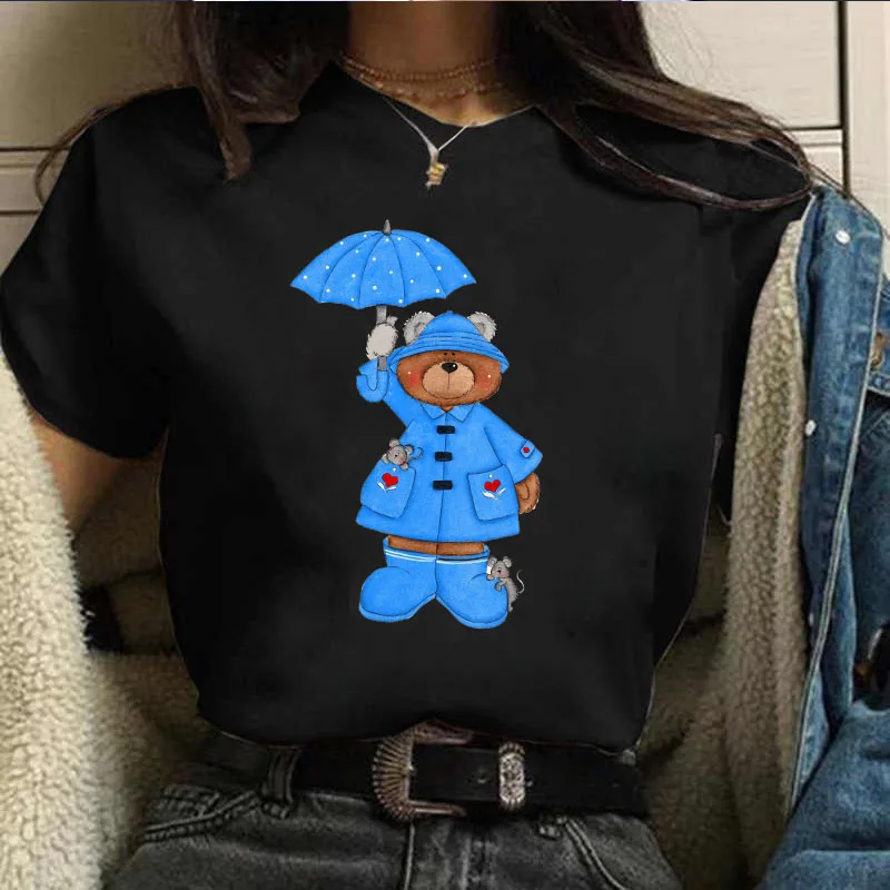 

Blue Raise umbrella Little Bear Women T-shirt Short Sleeve Student Unisex Women Tops Oversized T-Shirt Female Print Tees S-4XL