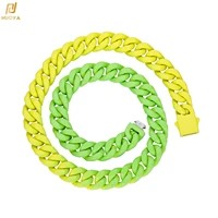 dropshipping 13mm rainbow colorful gradient cuban link chain stainless steel paint process necklace gift for himher