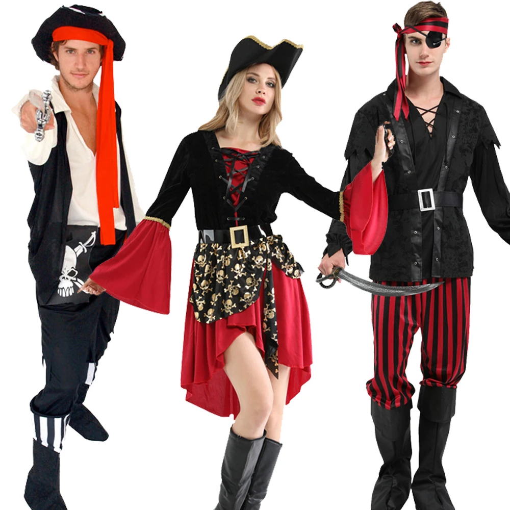Halloween Costumes Pirate with Hat for Female Men Adult Male Captain Jack Sparrow Pirates of The Caribbean No Weapon