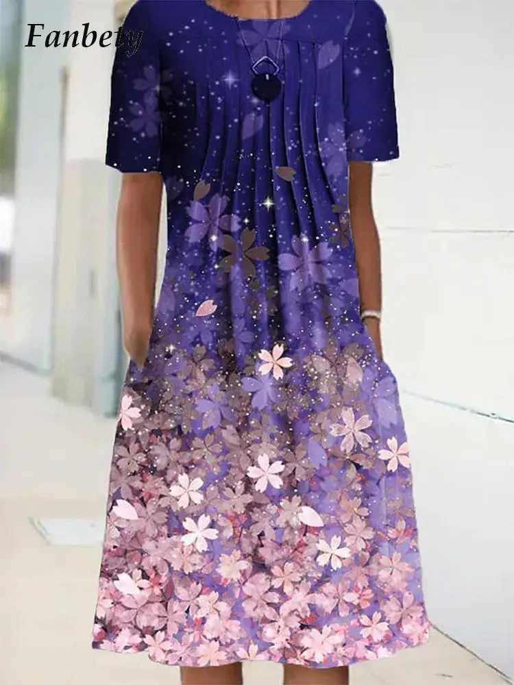 

Женское Повседневное платье с разноцветным принтом и круглым вырезом, летнее свободное платье-миди в стиле Харадзюку с коротким рукавом, ви...