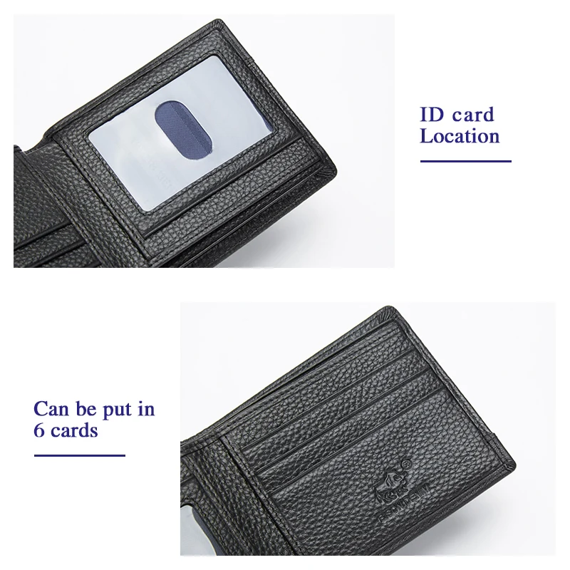 BISONDENIM Genuine Leather Men Wallets Coin Pocket Card Holder Male Purse Fashion Wallets High Quality Gift for Husband Father