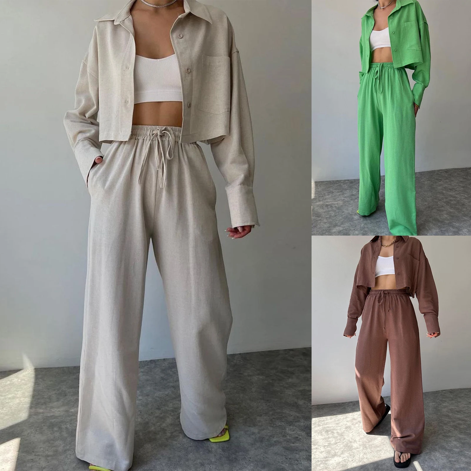 

Women Straight Leg Pants Suits Single Breasted Shirt High Waisted Pants Two Piece Set Korean Y2k Temperament Casual Clothing