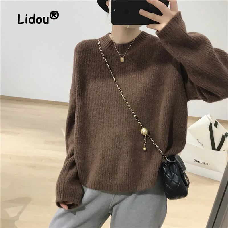 

Fashion Vintage Solid Color Autumn Winter Sweaters Women New Classic Long Sleeve All-match O-collar Knitting Loose Top 2022