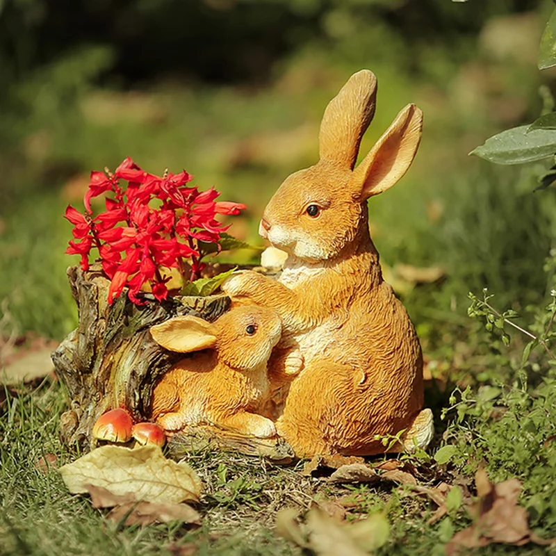 

Creative Simulation Rabbit Resin Flowerpot Outdoor Rabbit Statues Polyresin Bunny Flower Basket for Outdoor Decor