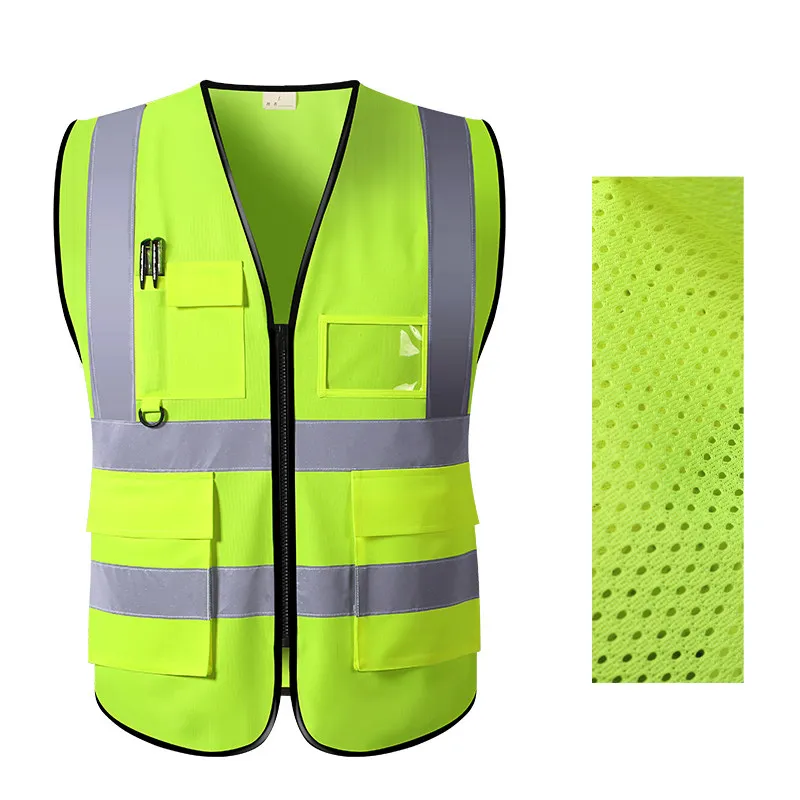 

High Reflective Vest Zipper Front Car Reflective Clothing Safety Vest Workwear Visibility Jacket Outdoor Running Cycling Sports