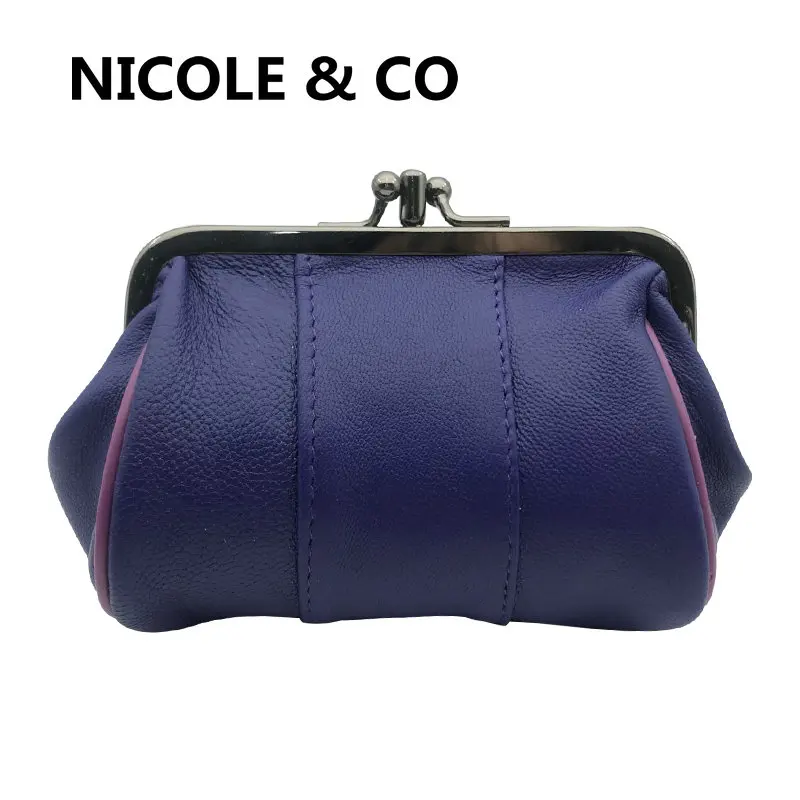 NICOLE & CO Mini Coin Purse Women Genuine Leather Sheepskin Key Wallet Original New Men Metal Hasp Card&ID Holder Bag Money Clip
