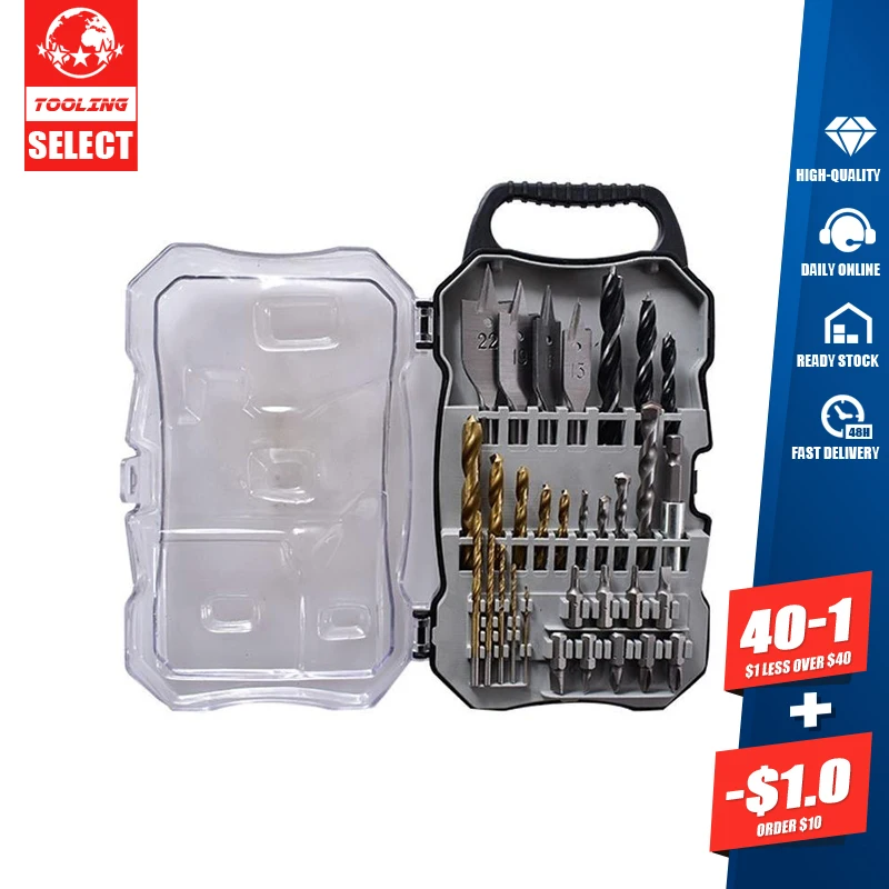 

31pcs drill set twist drill woodworking flat head drill hole drilling electric screwdriver accessories carbon steel household
