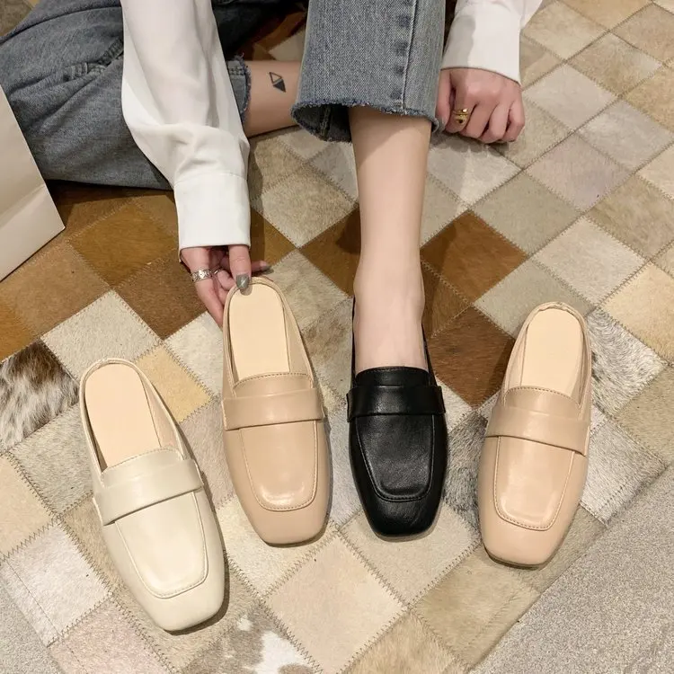 

Female Shoes Home Slippers Women's Slides Loafers Fashion Cover Toe 2022 Massage Flat Luxury Rome PU Fabric Basic Shoes Woman 20