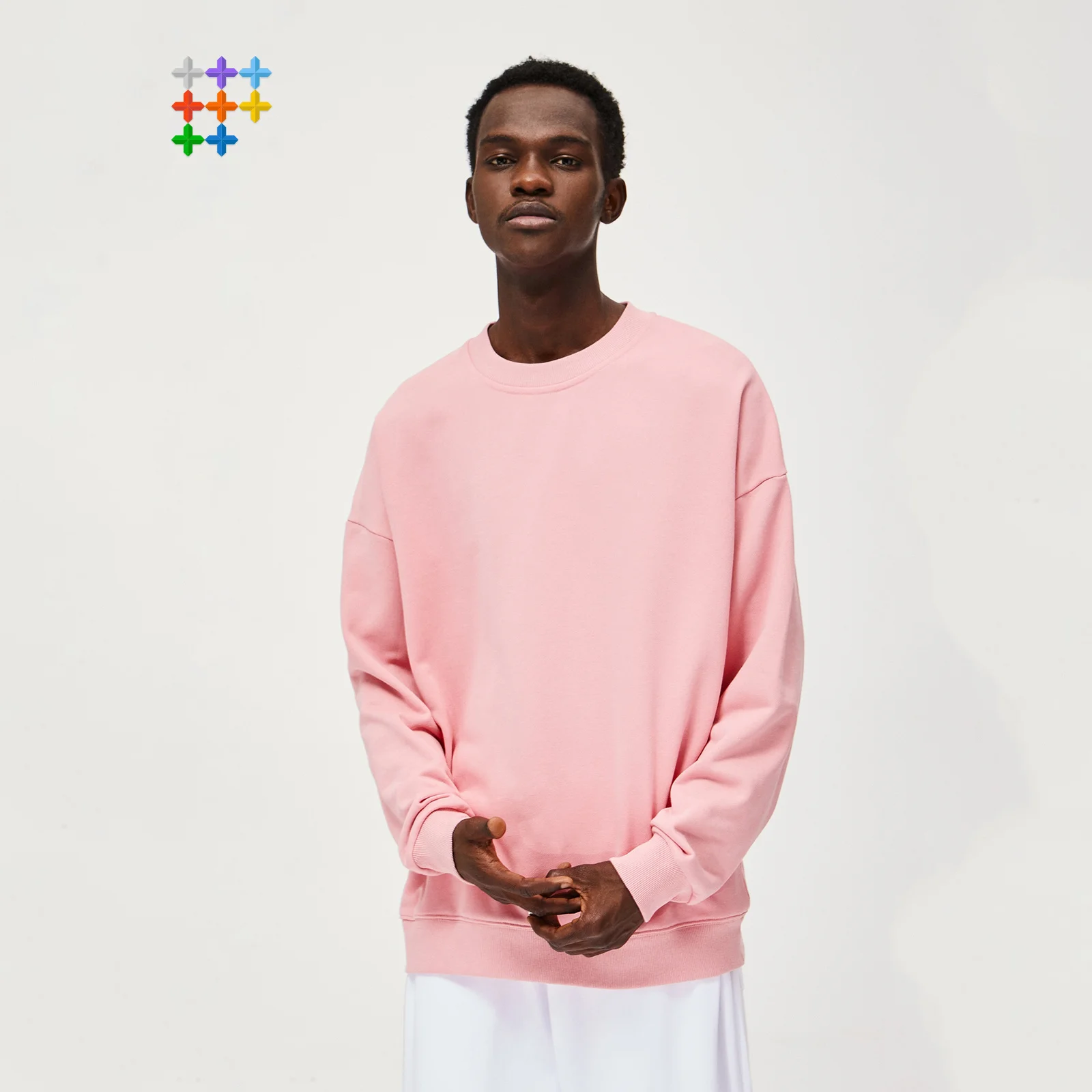 

Plain Oversized Sweatsirts Unisex Frenc Terry Fabric Crew Neck Pullovers Plus Size