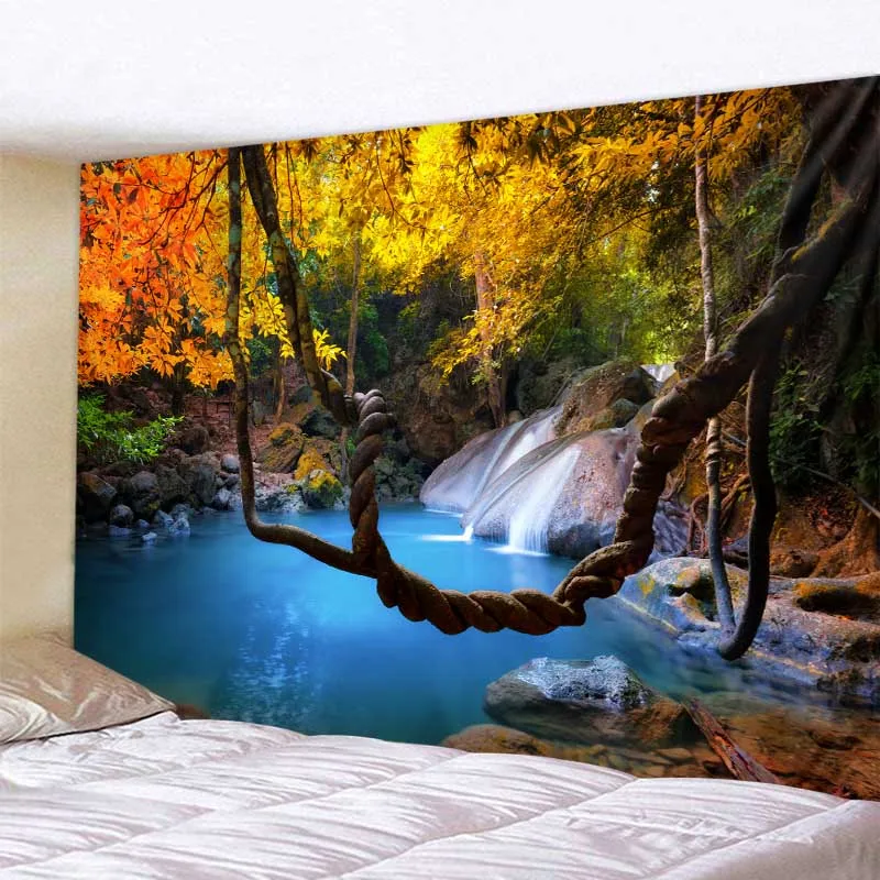 

Beautiful Nature Landscape Tapestry Seascape Forest Waterfall Wall Hanging Home Art Decor Hippie Boho Yoga Mattress Sheet