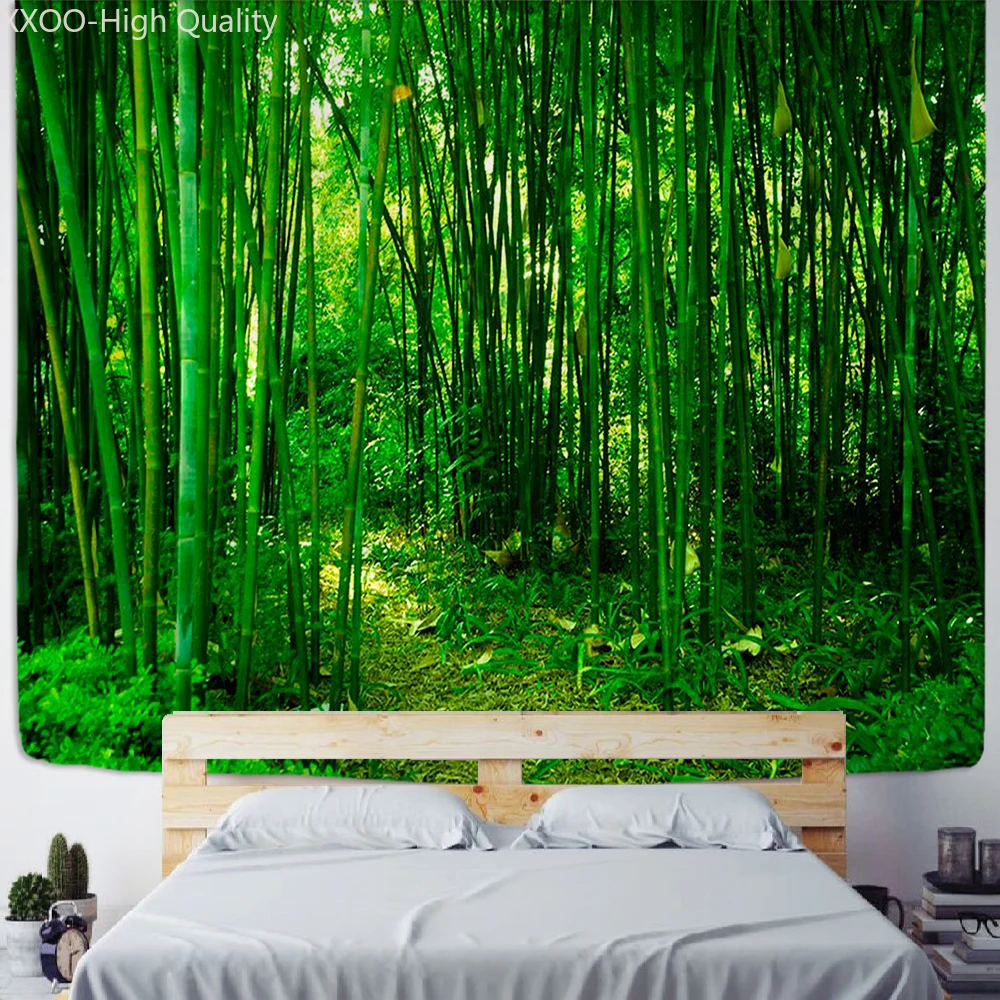 

Green Bamboo Forest Nature Tapestry Design Wood Grain Tapestry Forest Wall Hanging Living Room Decoration Home Decor Tree Wall