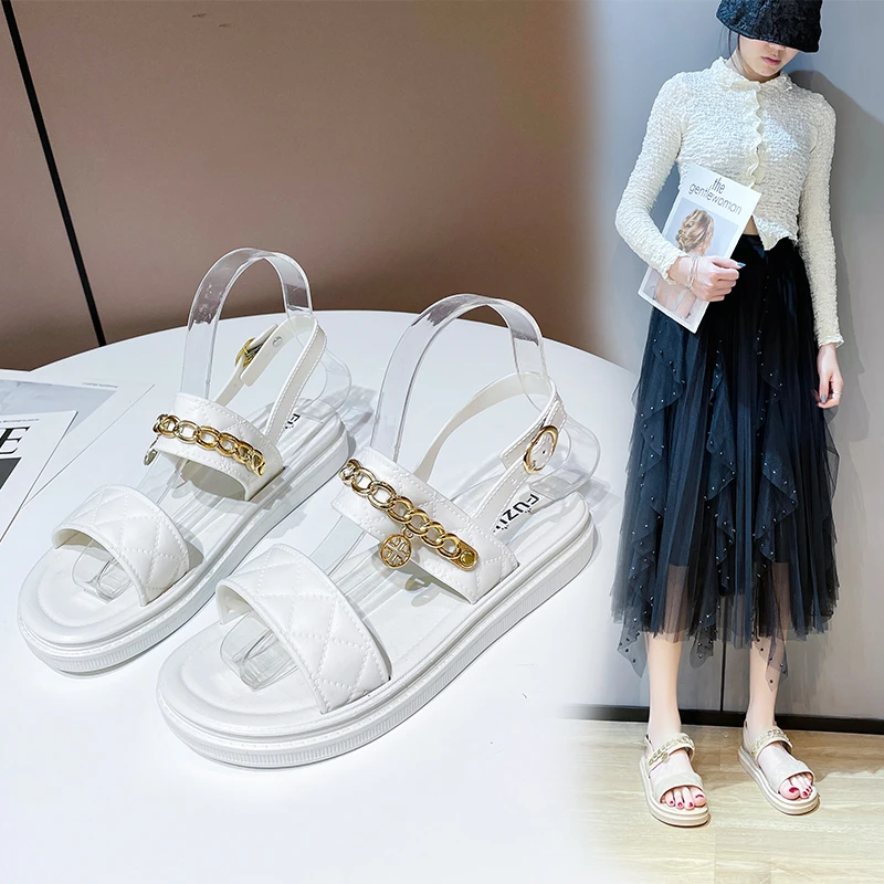

2022 NEW Summer Women Sandals Platform Shoes Woman Flats Ladies Footware Beach Sandals Female Real Leather Brand Sandals