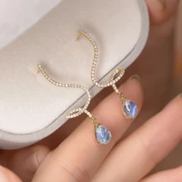 s925 sterling silver high end design bow aquamarine womens stud earrings non allergic non fading free shipping